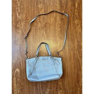 Coach Mini Kelsey Satchel Purse Light Blue Pebble Leather W/ Crossbody